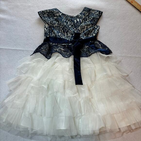 Jona Michelle Navy Blue White Lace Peplum Tiered Tulle Fancy Party Dress Size 10 - Picture 6 of 6